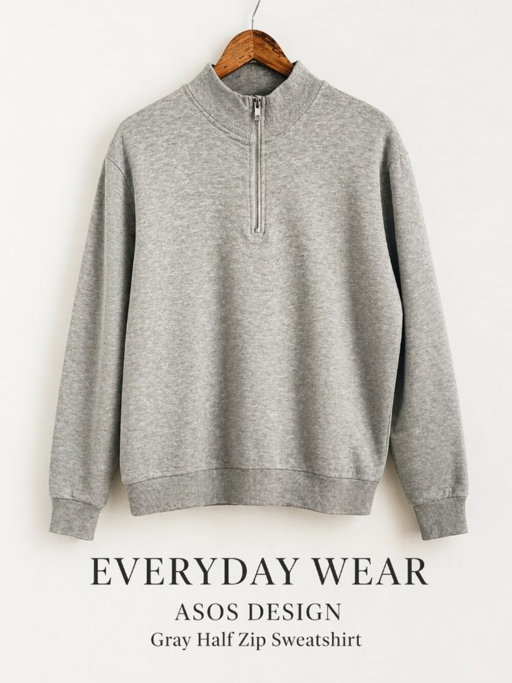 ASOS DESIGN Gray Half Zip Sweatshirt Mock Neck Pullover Size L NWOT